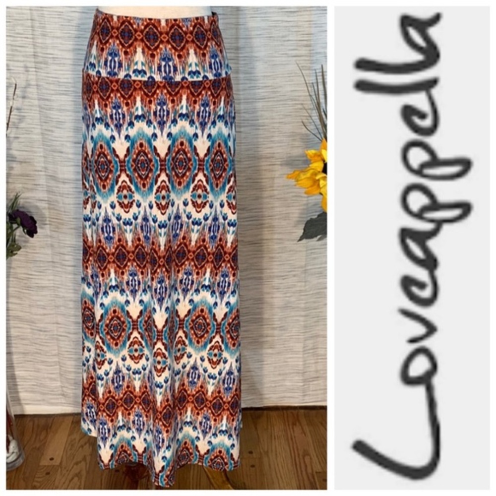 Loveappella multicolored “tribal” maxi skirt.